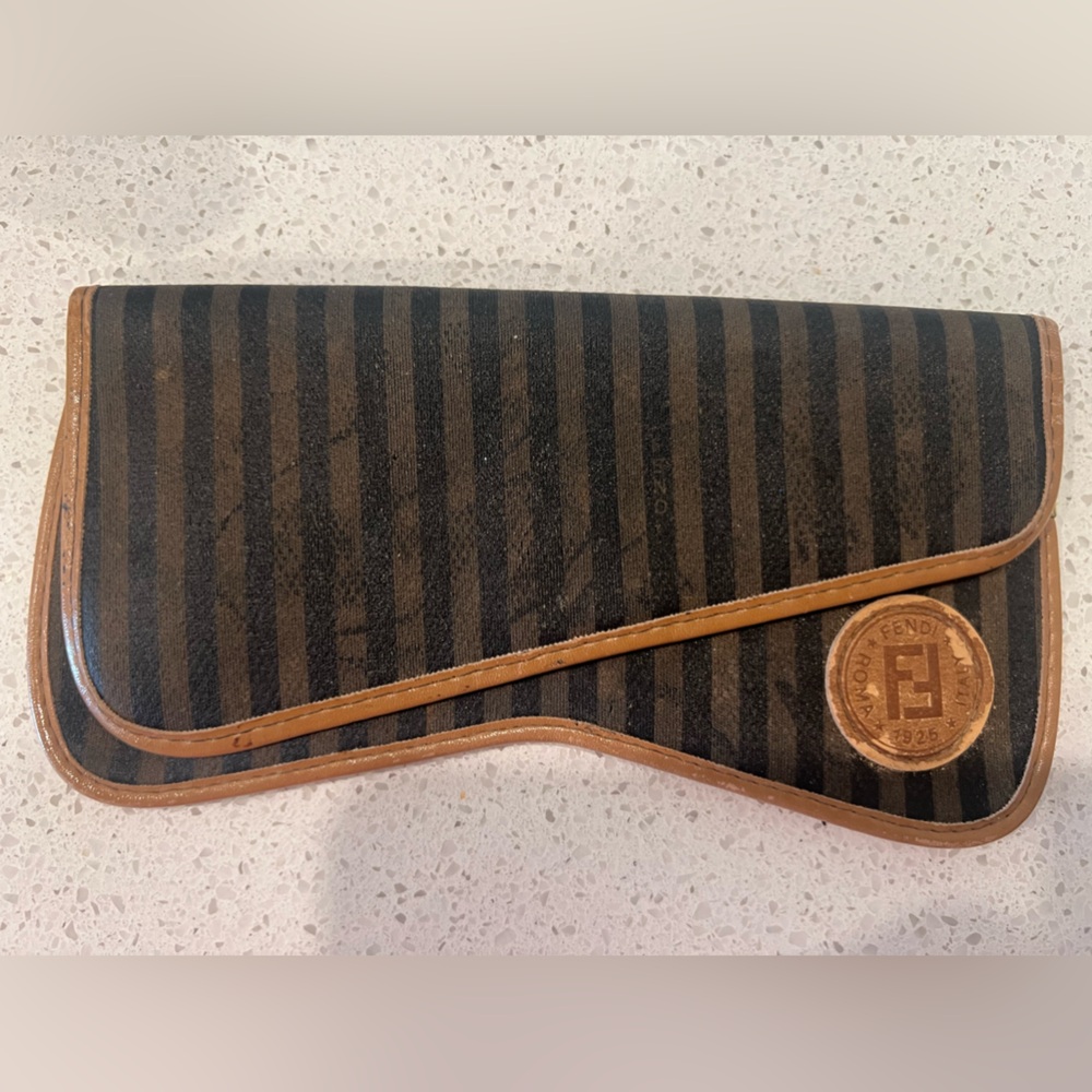 Fendi Black and Brown Striped Sunglasses Case